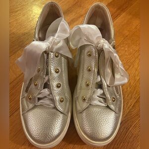 Ron White Women's Omariah Lace-Up Sneakers Metallic Side Zip